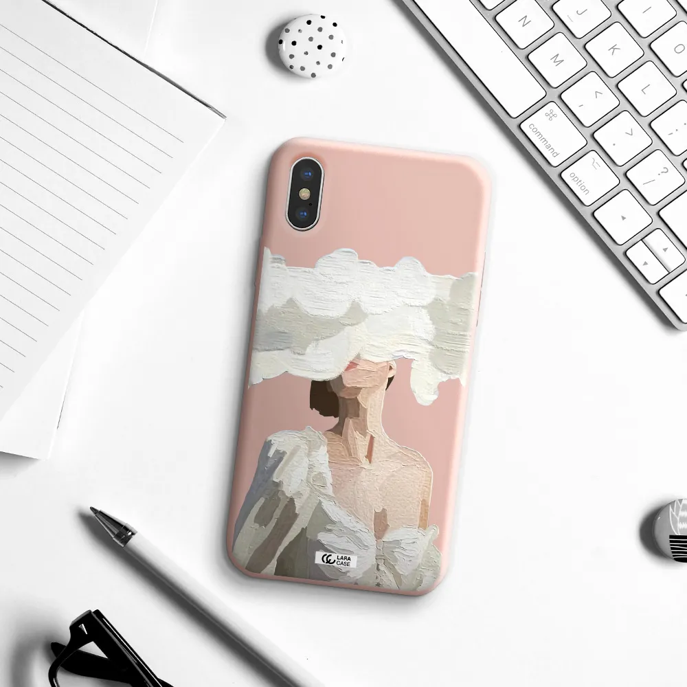 a woman with a cloud covering her face Apple iPhone X Silicone pastel pink Case