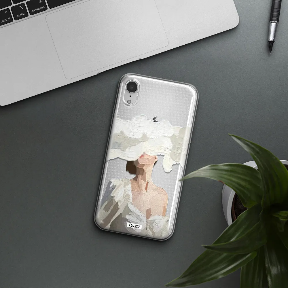 a woman with a cloud covering her face Apple iPhone XR Clear TPU Case