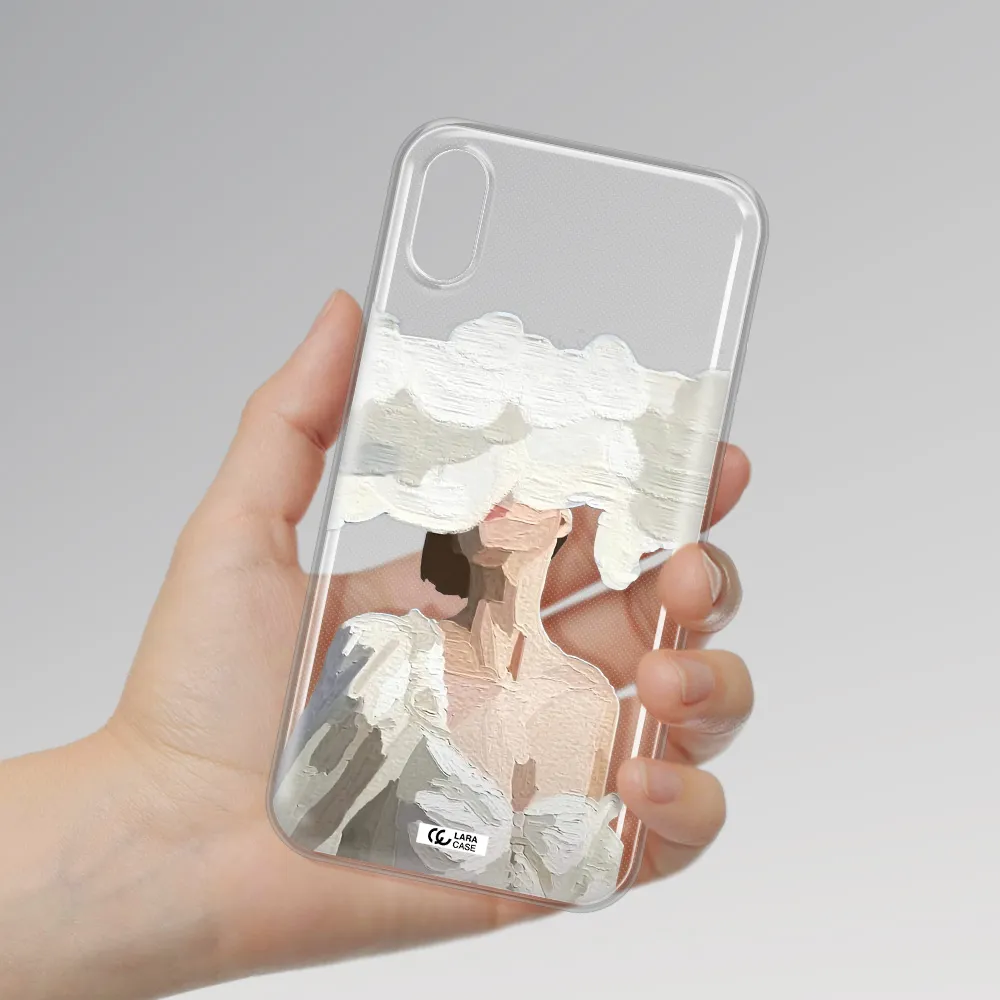 a woman with a cloud covering her face Apple iPhone XS Clear TPU Case