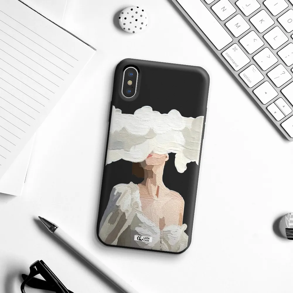 a woman with a cloud covering her face Apple iPhone XS Silicone black Case