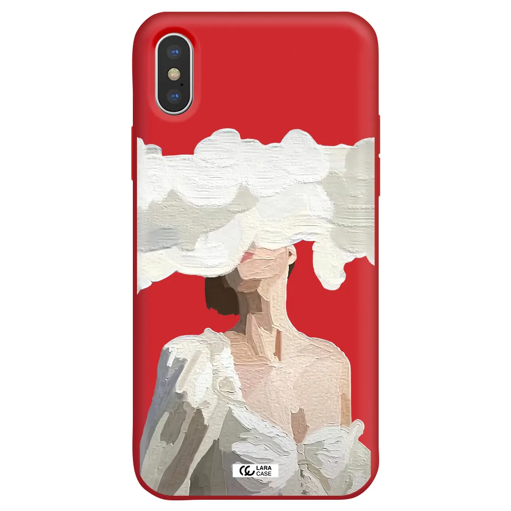 a woman with a cloud covering her face Apple iPhone XS Silicone Imperial Red Case
