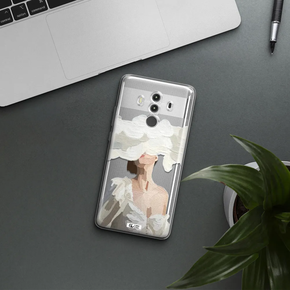 a woman with a cloud covering her face Huawei Mate 10 Clear TPU Case