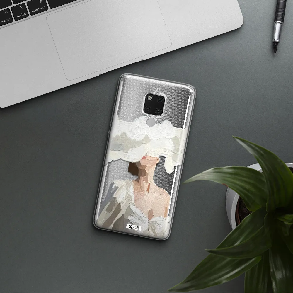 a woman with a cloud covering her face Huawei Mate 20X Clear TPU Case