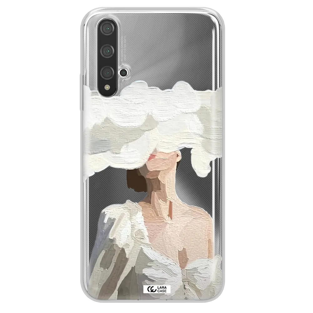 a woman with a cloud covering her face Huawei Nova 5t Clear TPU Case