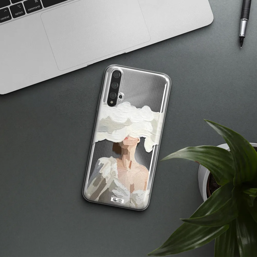 a woman with a cloud covering her face Huawei Nova 5t Clear TPU Case