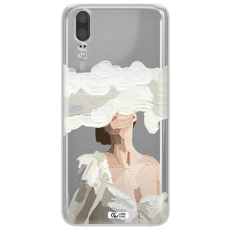 a woman with a cloud covering her face Huawei P20 Clear TPU Case