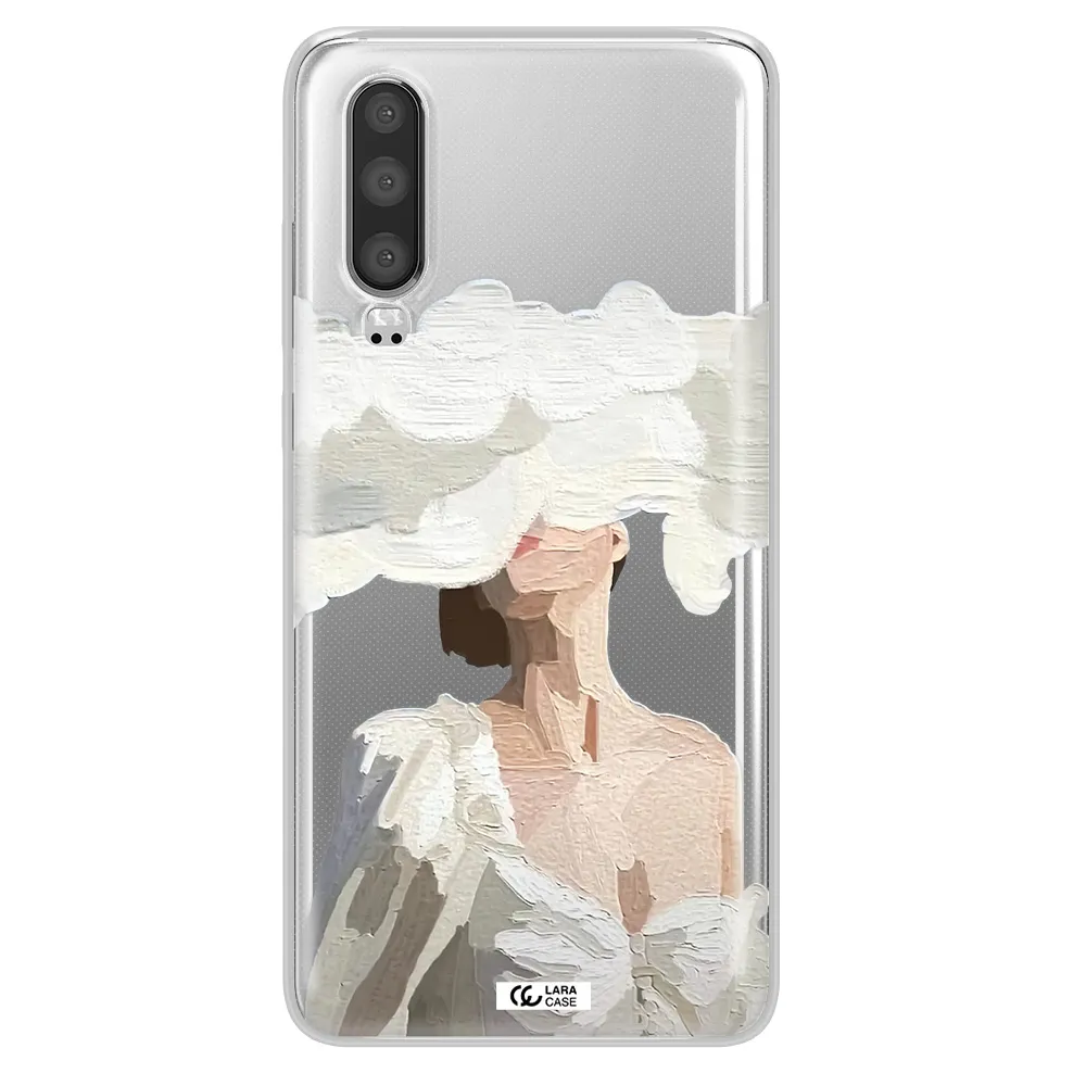 a woman with a cloud covering her face Huawei P30 Clear TPU Case