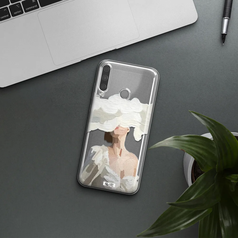 a woman with a cloud covering her face Huawei P40 Lite E Clear TPU Case