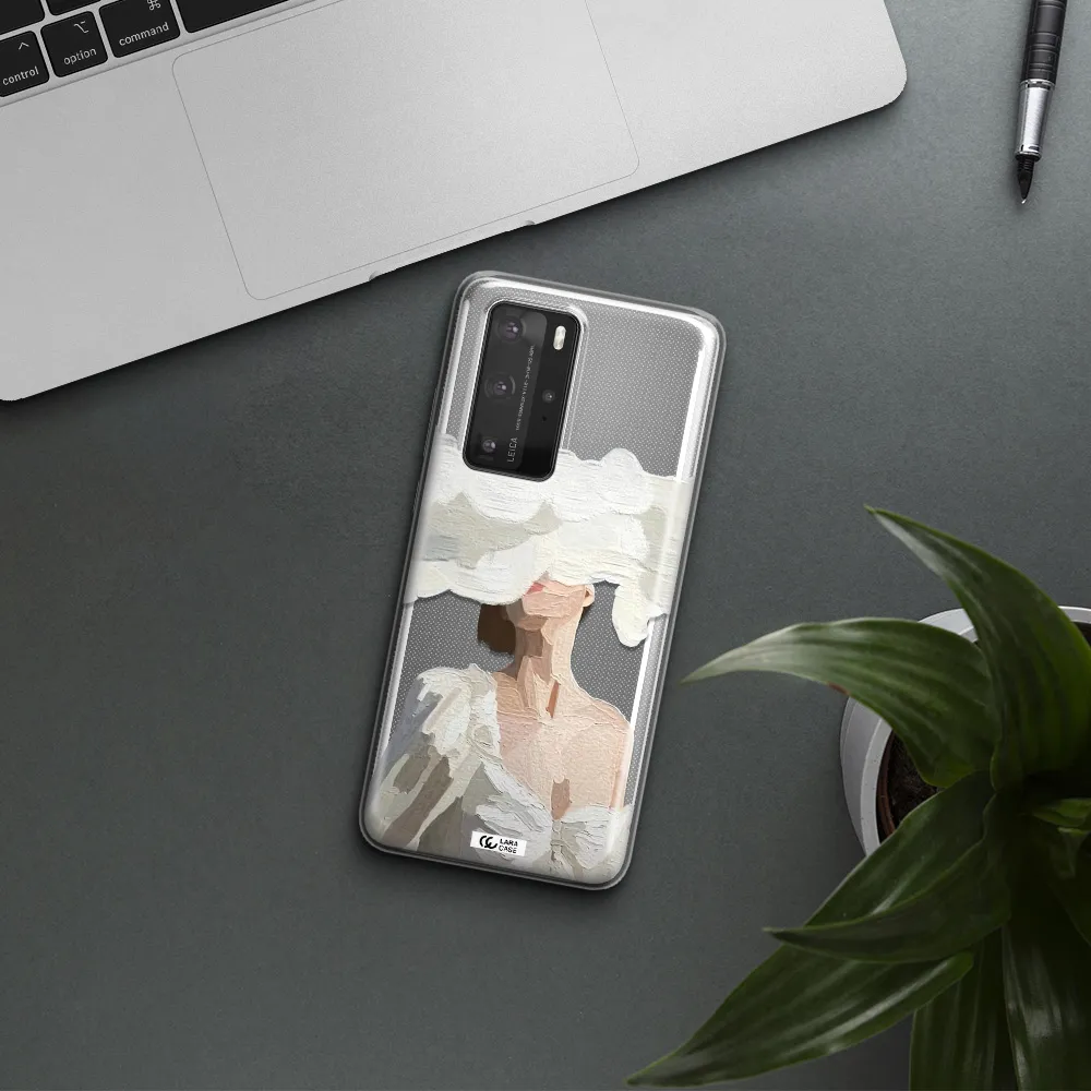 a woman with a cloud covering her face Huawei P40 Pro Clear TPU Case