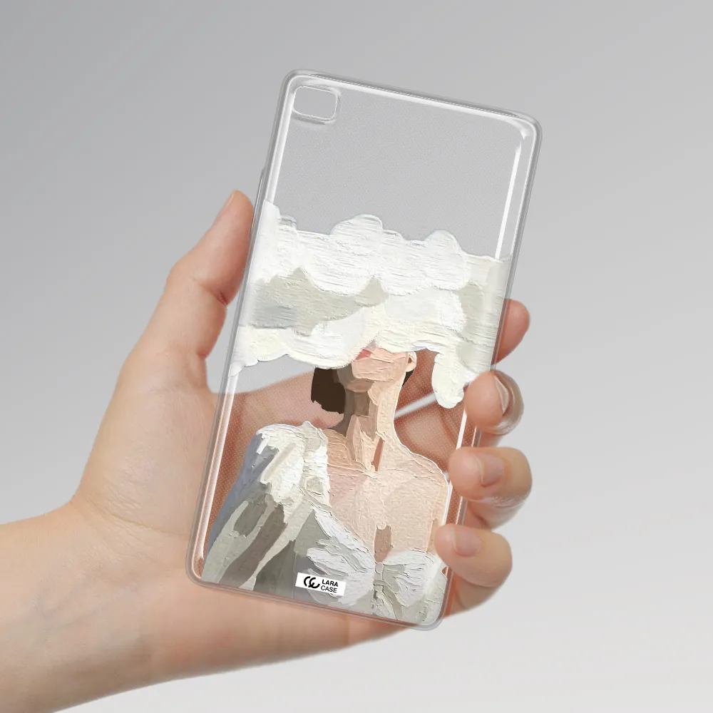 a woman with a cloud covering her face Huawei P8 Clear TPU Case
