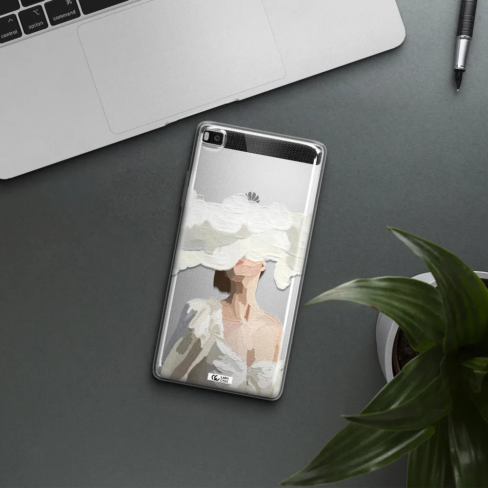 a woman with a cloud covering her face Huawei P8 Clear TPU Case
