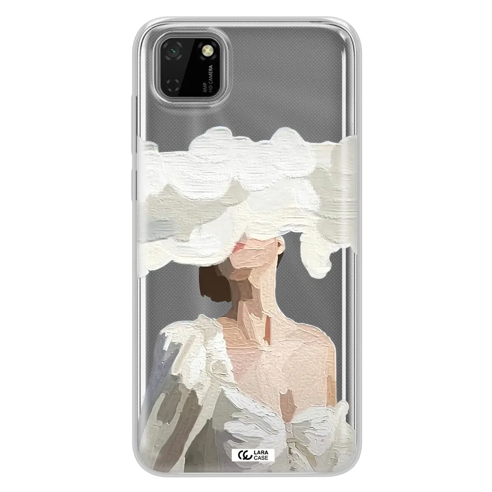 a woman with a cloud covering her face Huawei Y5P Clear TPU Case