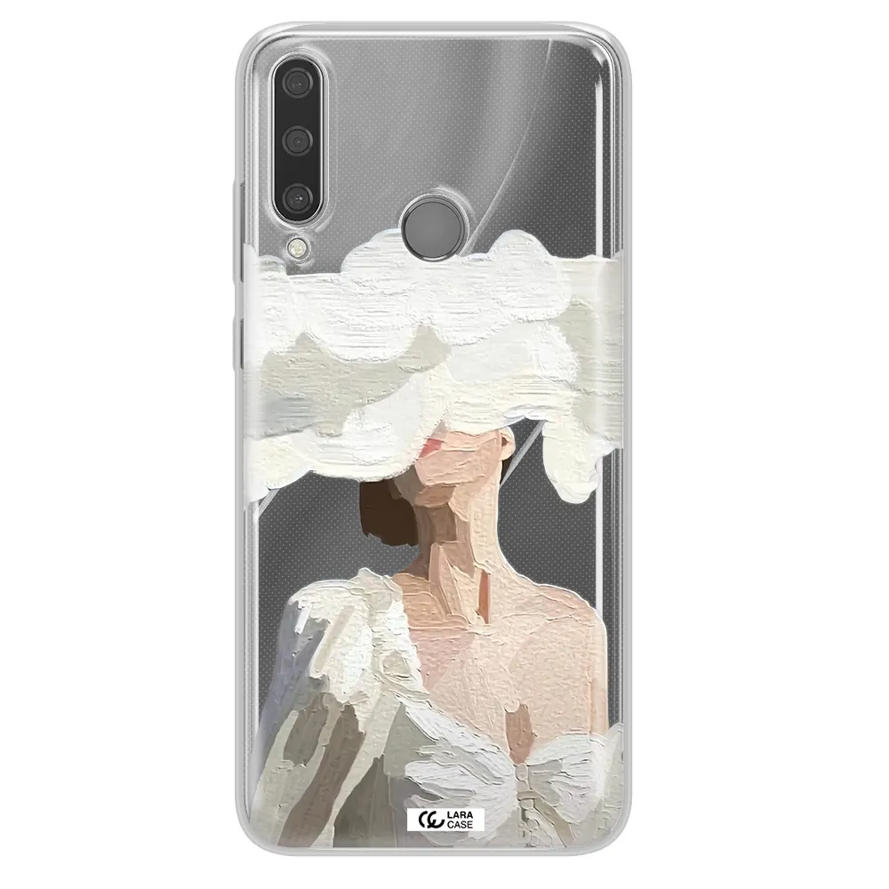 a woman with a cloud covering her face Huawei Y6P Clear TPU Case