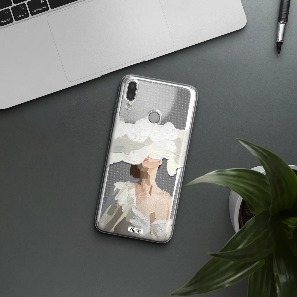 a woman with a cloud covering her face Huawei Y9 2019 Clear TPU Case