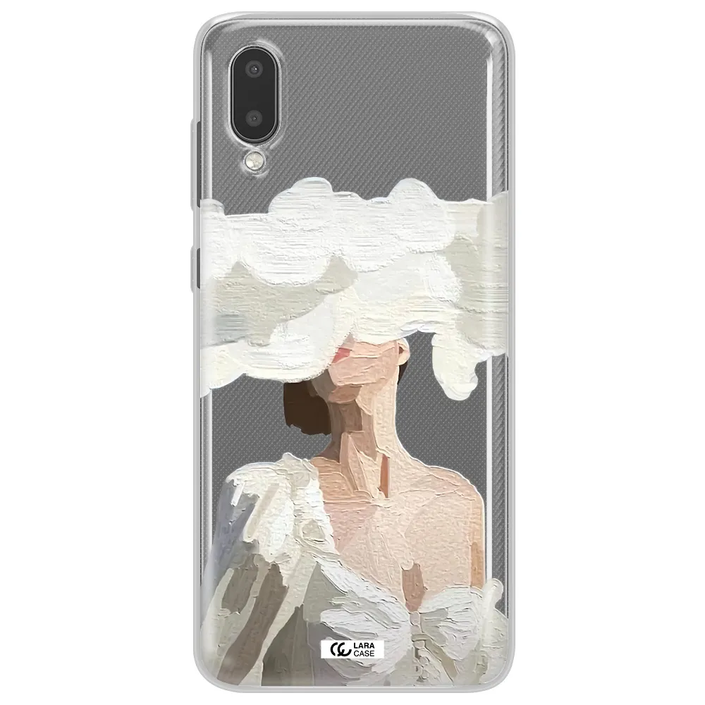 a woman with a cloud covering her face Samsung A02 Clear TPU Case