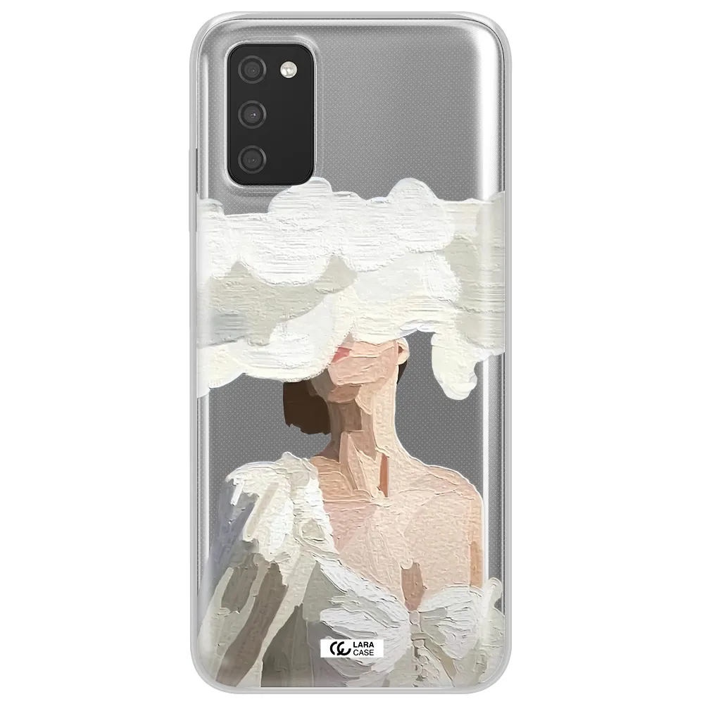 a woman with a cloud covering her face Samsung A03S Clear TPU Case