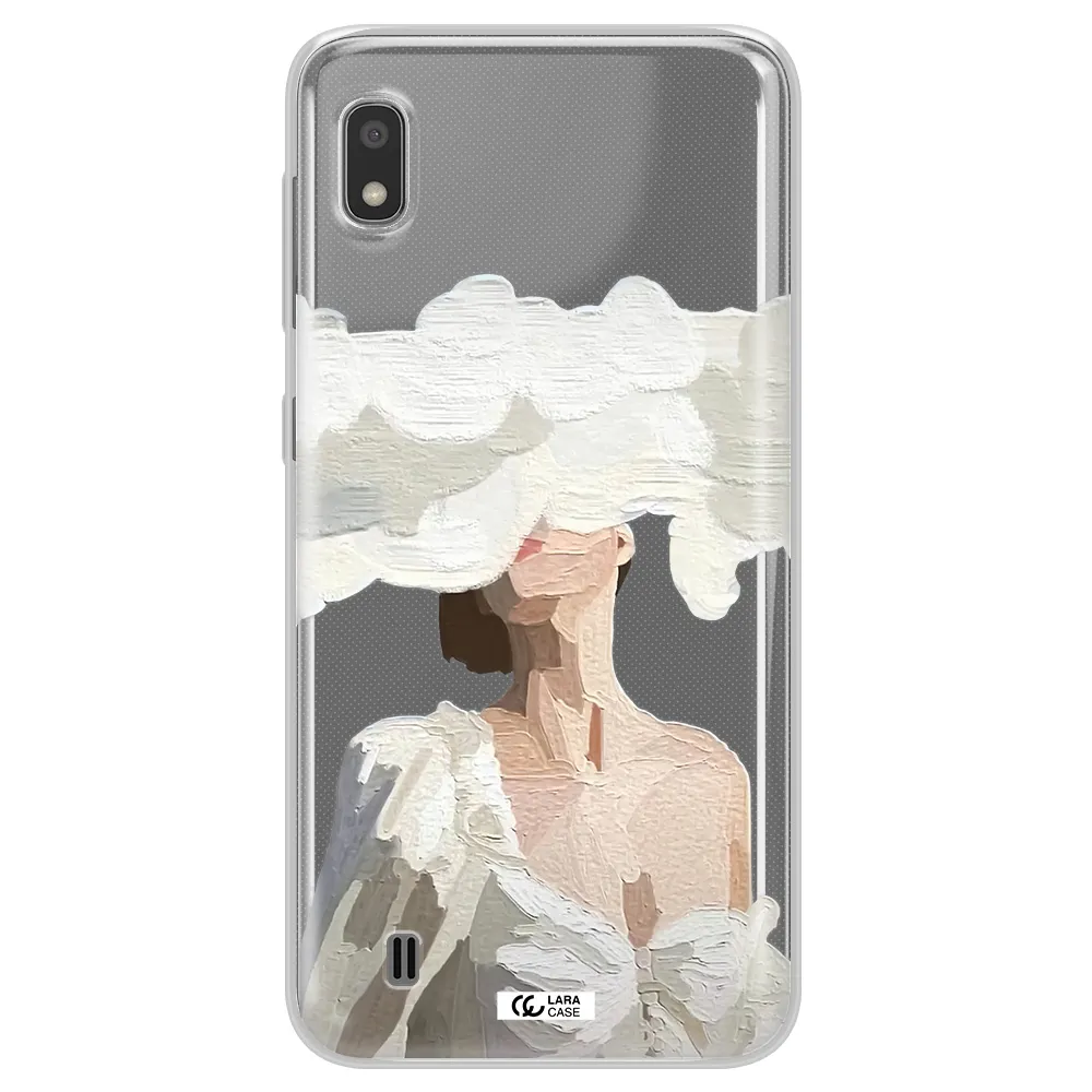 a woman with a cloud covering her face Samsung A10 Clear TPU Case