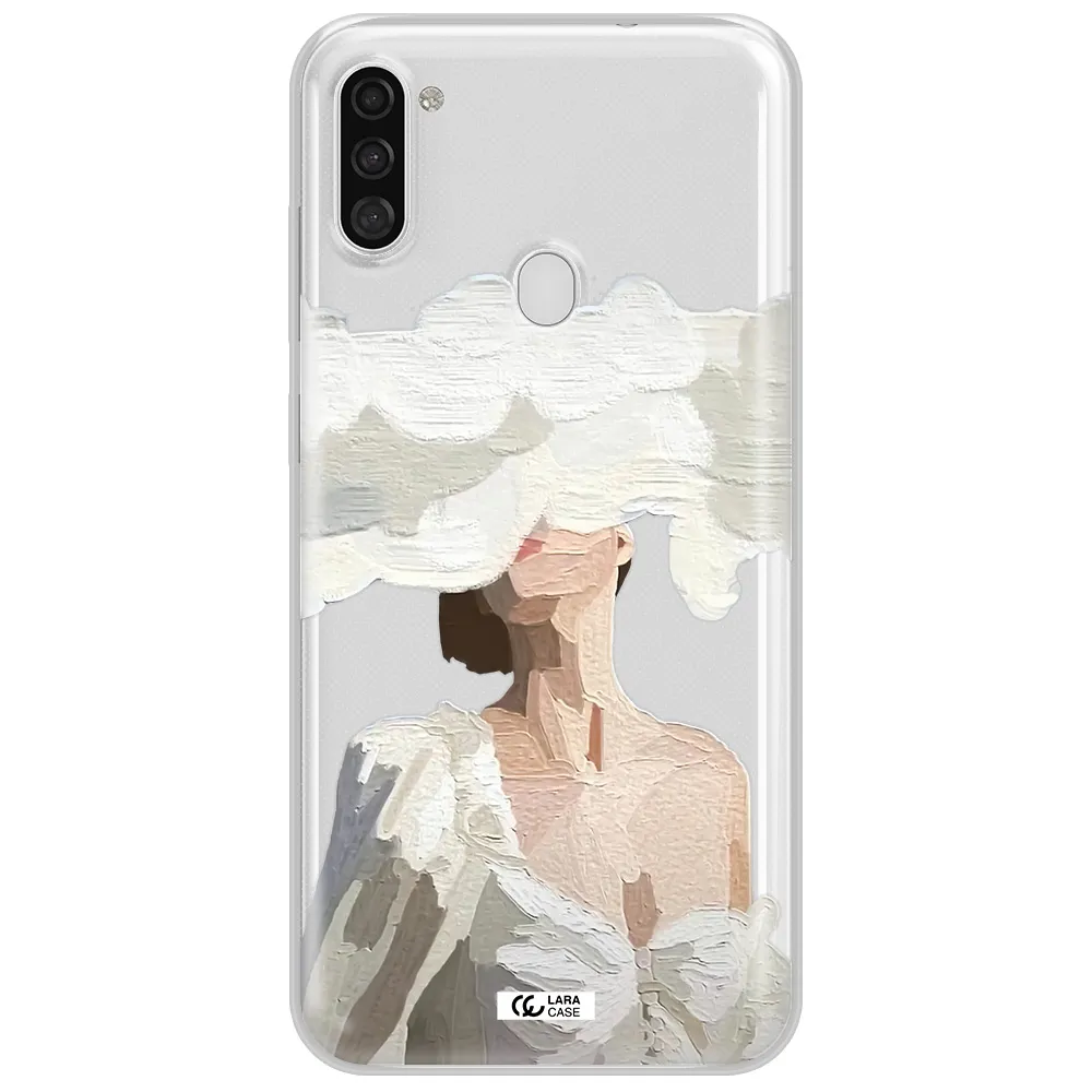 a woman with a cloud covering her face Samsung A11 Clear TPU Case