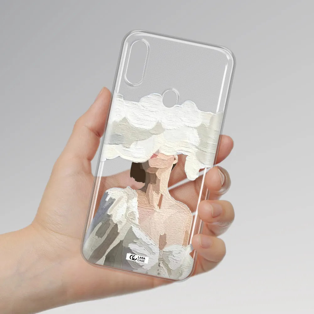 a woman with a cloud covering her face Samsung A11 Clear TPU Case