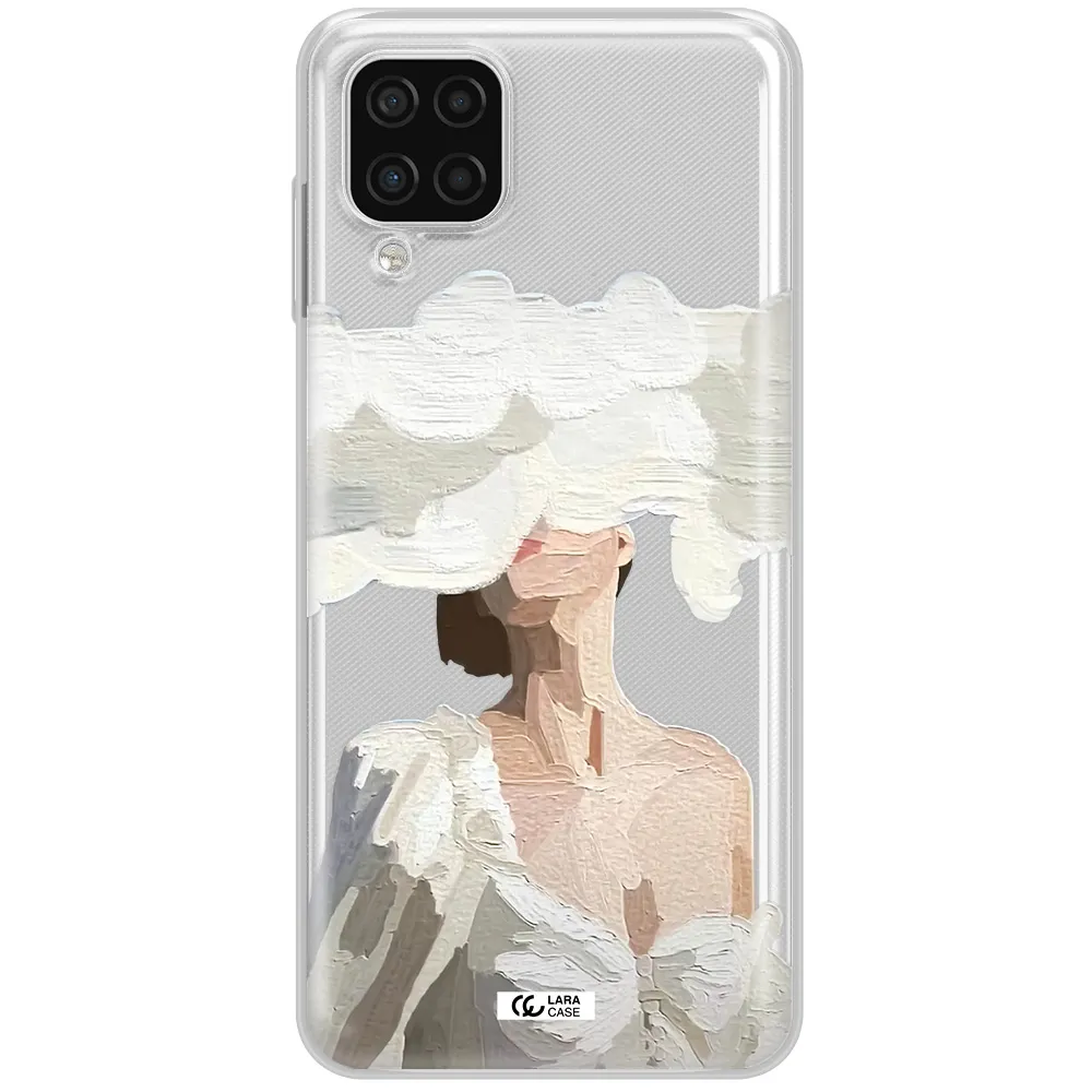 a woman with a cloud covering her face Samsung A12 4g Clear TPU Case