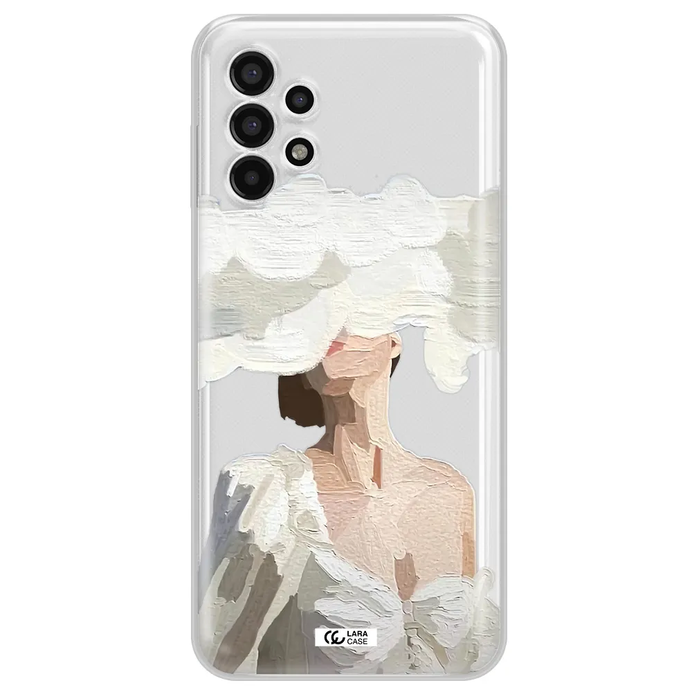 a woman with a cloud covering her face Samsung A13 4g Clear TPU Case