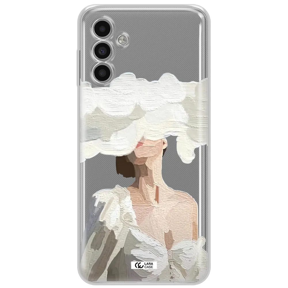 A Woman With A Cloud Covering Her Face Samsung A13 5G Clear Tpu Case