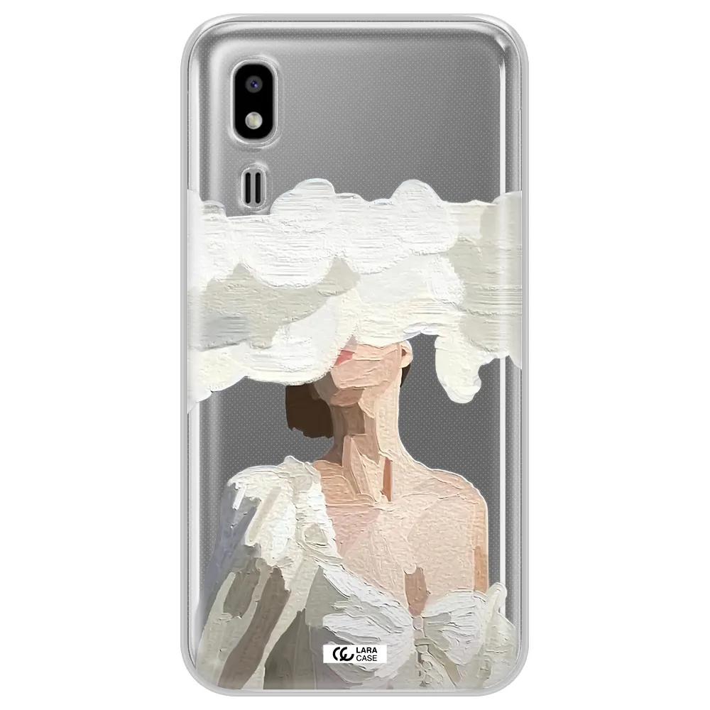 a woman with a cloud covering her face Samsung A2 Core Clear TPU Case
