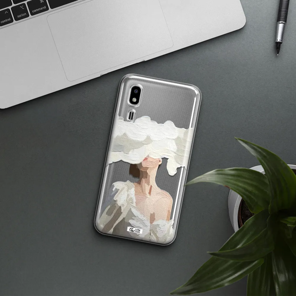 a woman with a cloud covering her face Samsung A2 Core Clear TPU Case