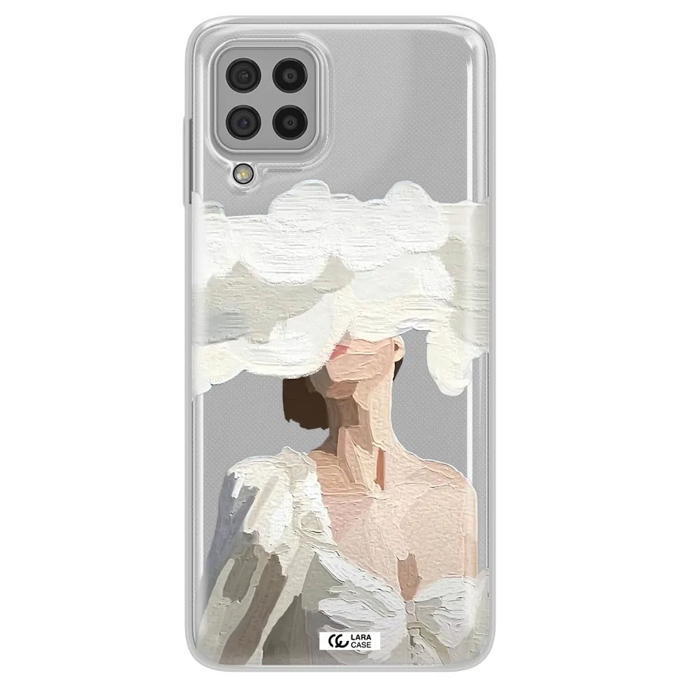 a woman with a cloud covering her face Samsung A22 4g Clear TPU Case