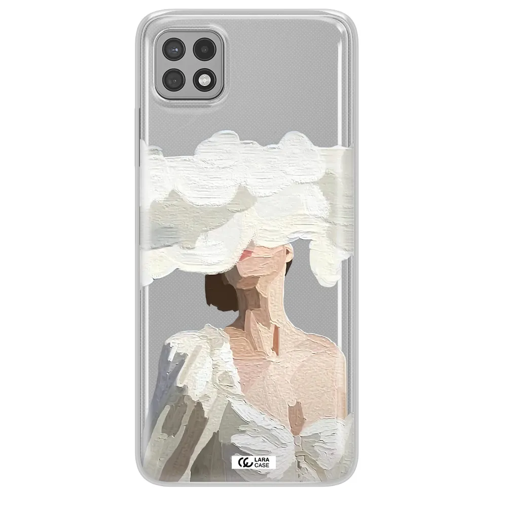 a woman with a cloud covering her face Samsung A22 5g Clear TPU Case