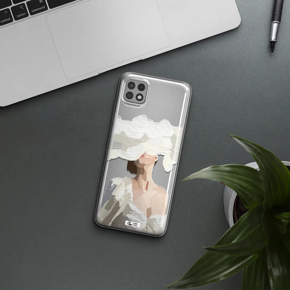 a woman with a cloud covering her face Samsung A22 5g Clear TPU Case