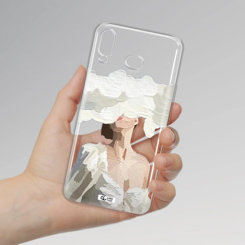a woman with a cloud covering her face Samsung A6S Clear TPU Case