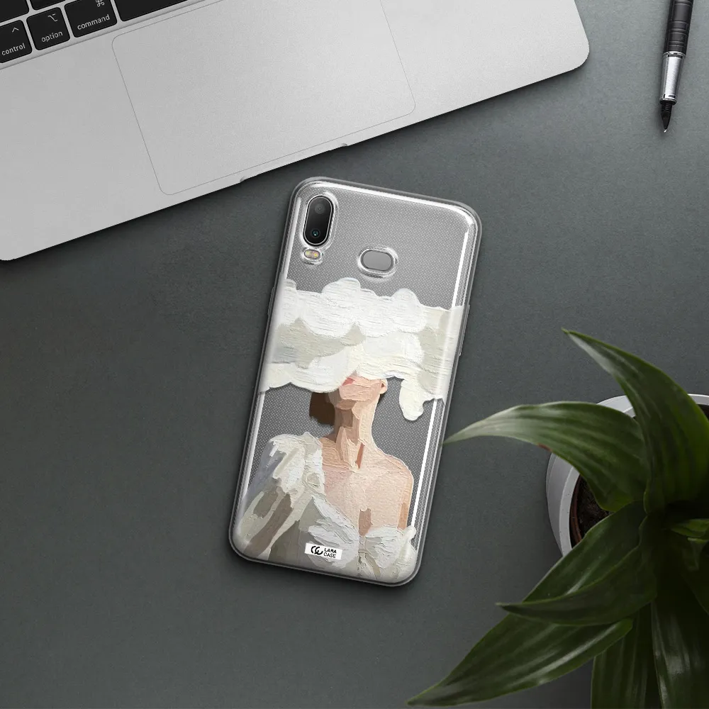 a woman with a cloud covering her face Samsung A6S Clear TPU Case