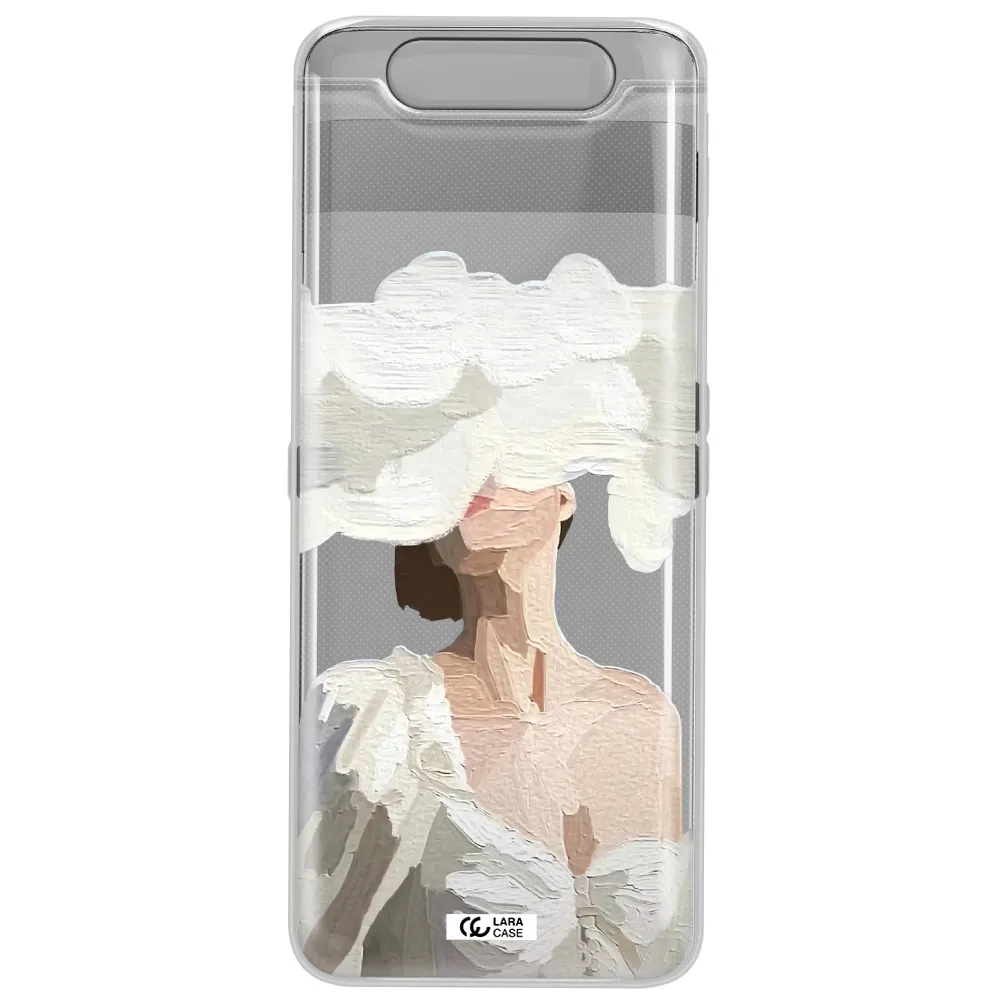 a woman with a cloud covering her face Samsung A80 Clear TPU Case