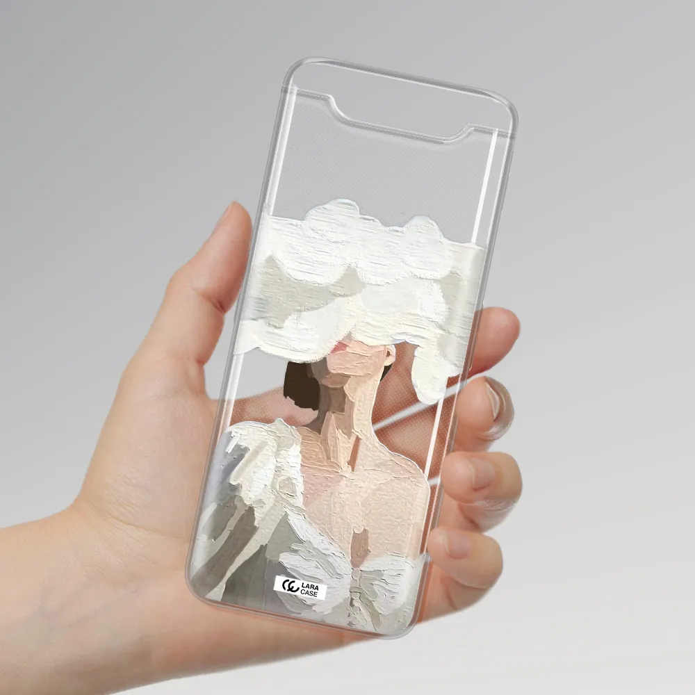 a woman with a cloud covering her face Samsung A80 Clear TPU Case