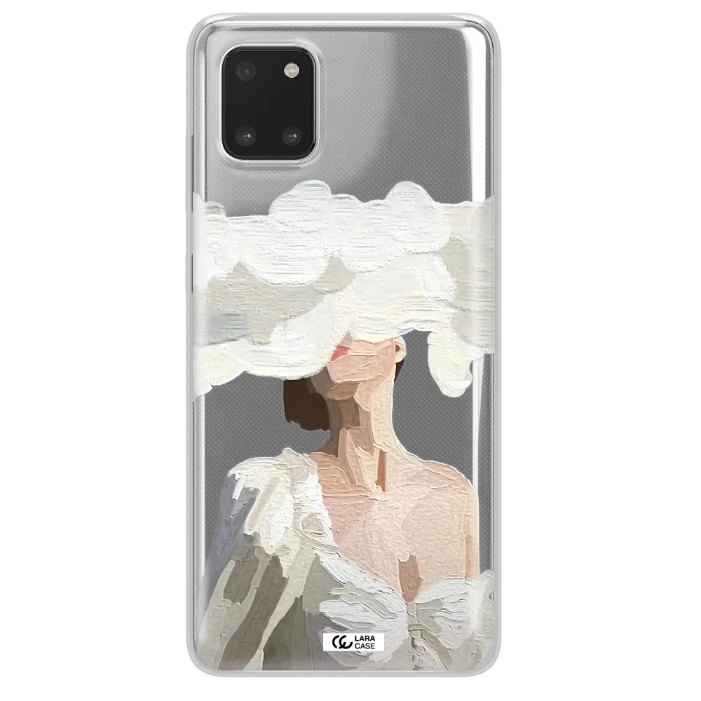 a woman with a cloud covering her face Samsung A81 Clear TPU Case