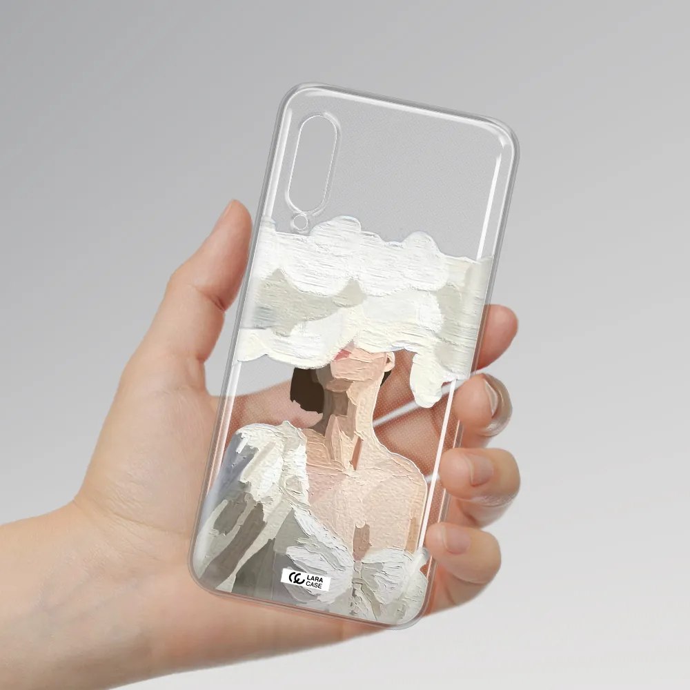 a woman with a cloud covering her face Samsung A90 Clear TPU Case
