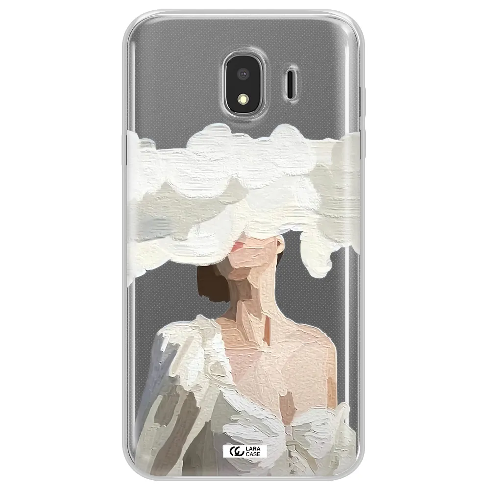 a woman with a cloud covering her face Samsung J4 Clear TPU Case