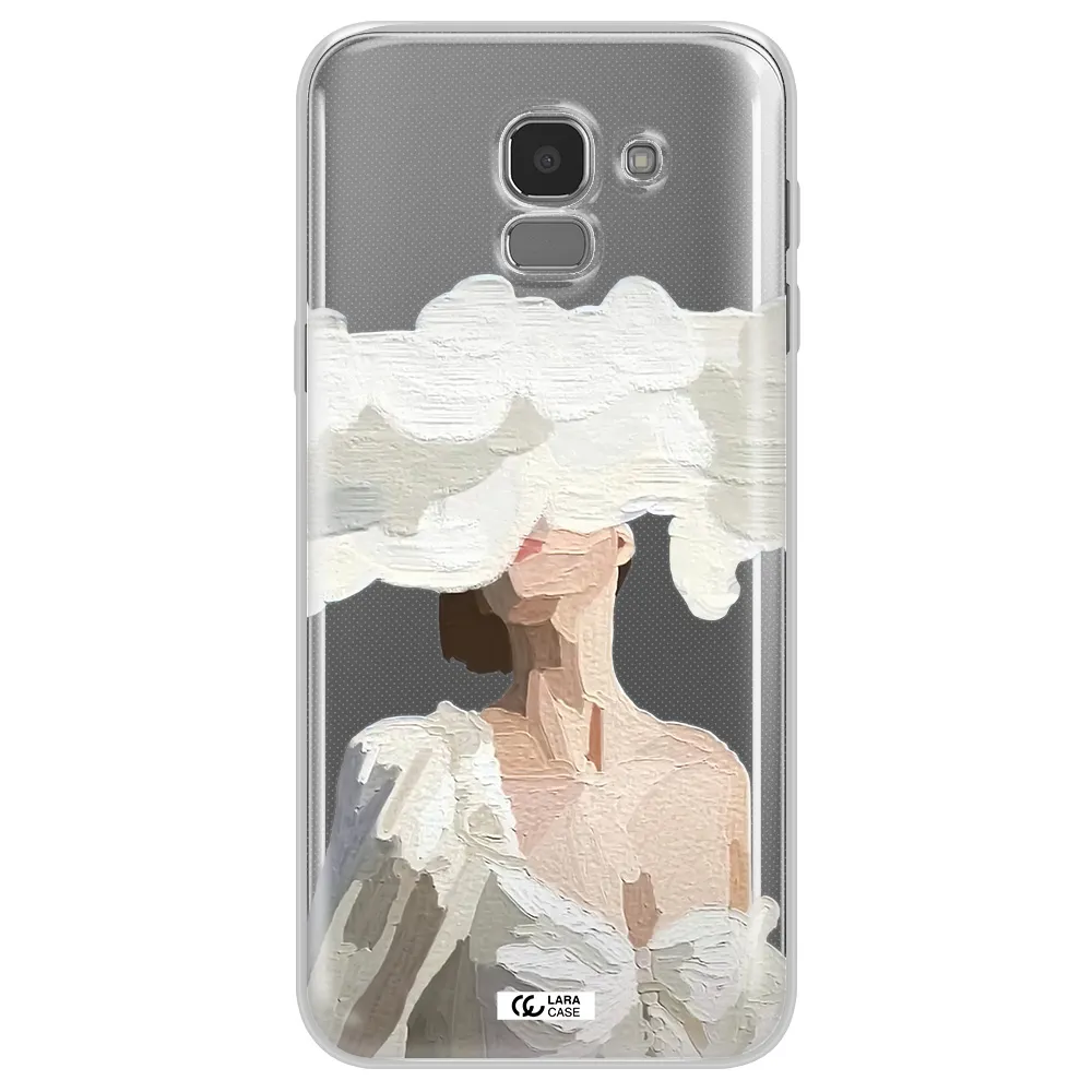a woman with a cloud covering her face Samsung J6 Clear TPU Case