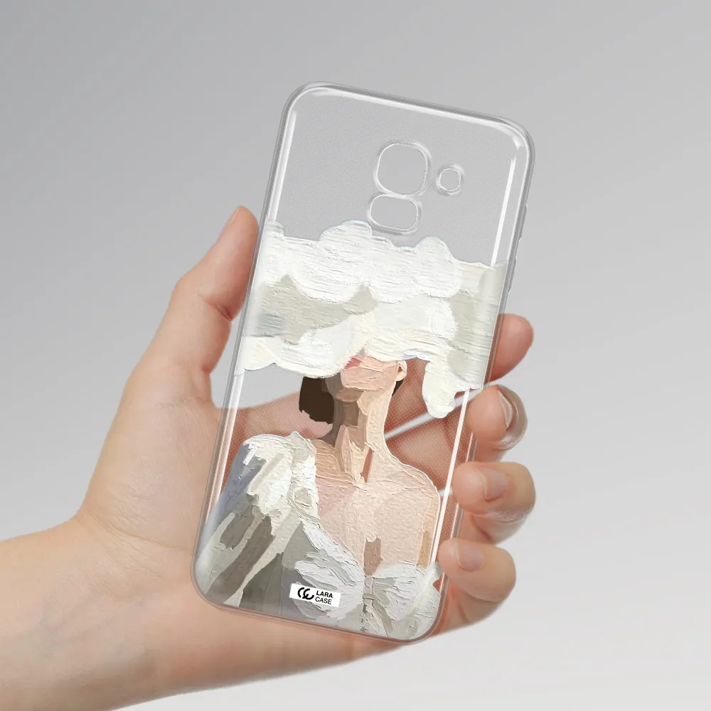 a woman with a cloud covering her face Samsung J6 Clear TPU Case