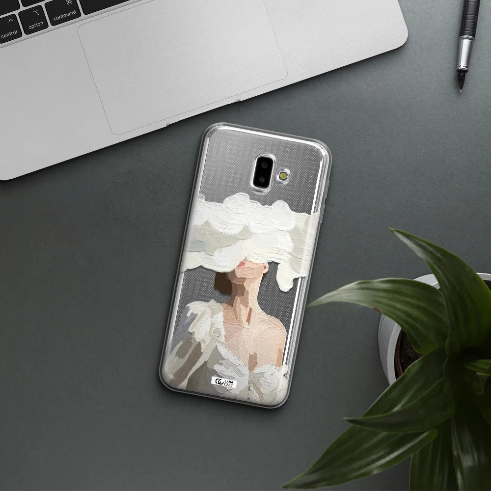 a woman with a cloud covering her face Samsung J6 Plus Clear TPU Case