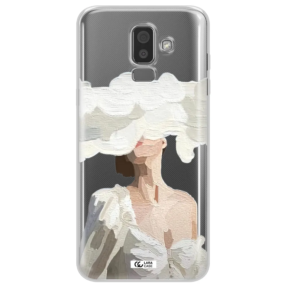 a woman with a cloud covering her face Samsung J8 Clear TPU Case