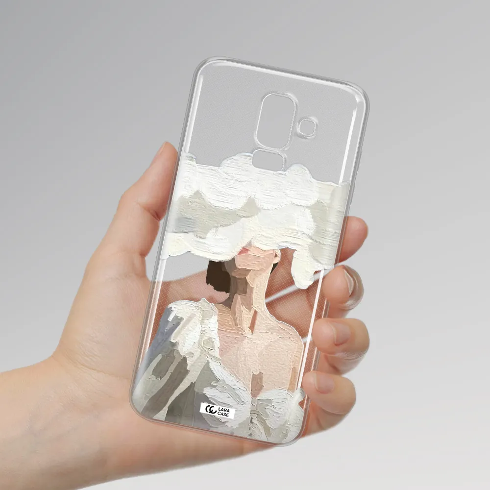 a woman with a cloud covering her face Samsung J8 Clear TPU Case