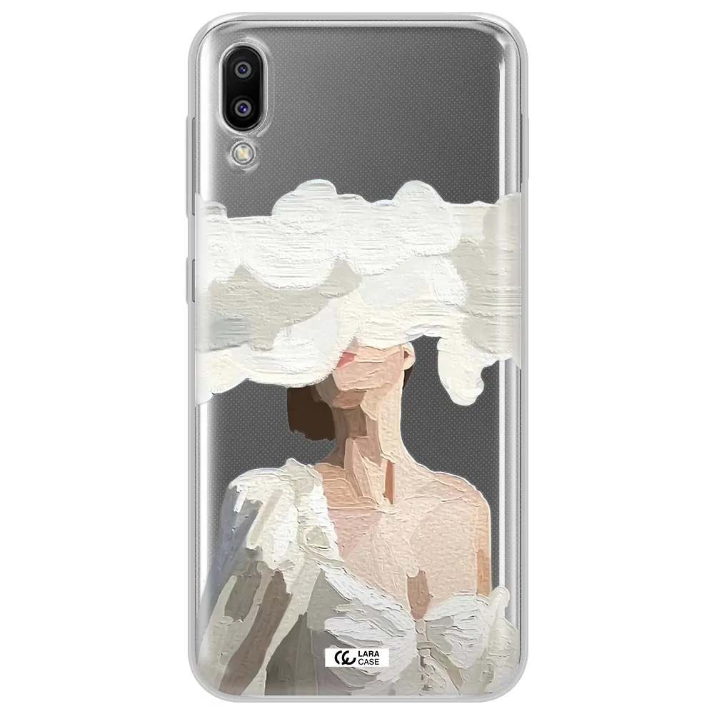 a woman with a cloud covering her face Samsung M10 Clear TPU Case