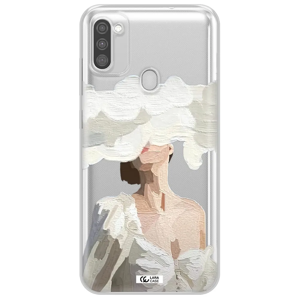 a woman with a cloud covering her face Samsung M11 Clear TPU Case