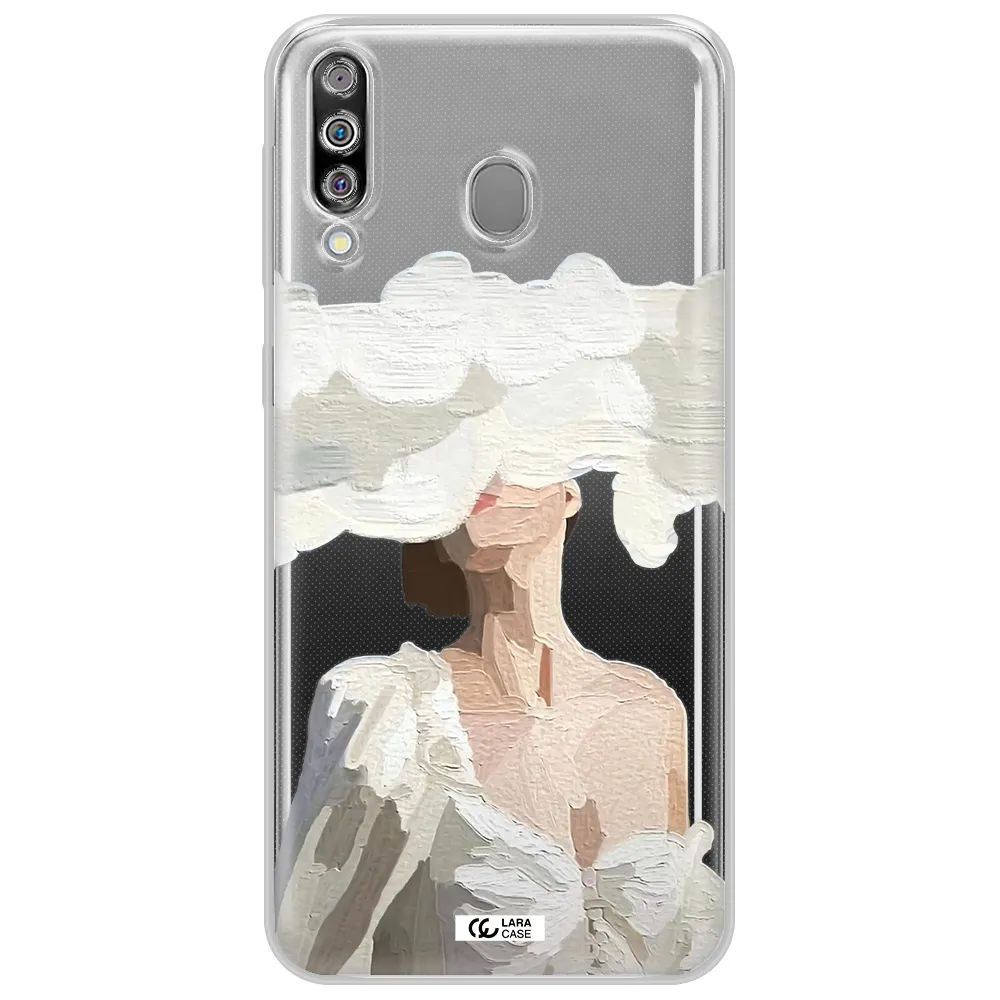 a woman with a cloud covering her face Samsung M30 Clear TPU Case