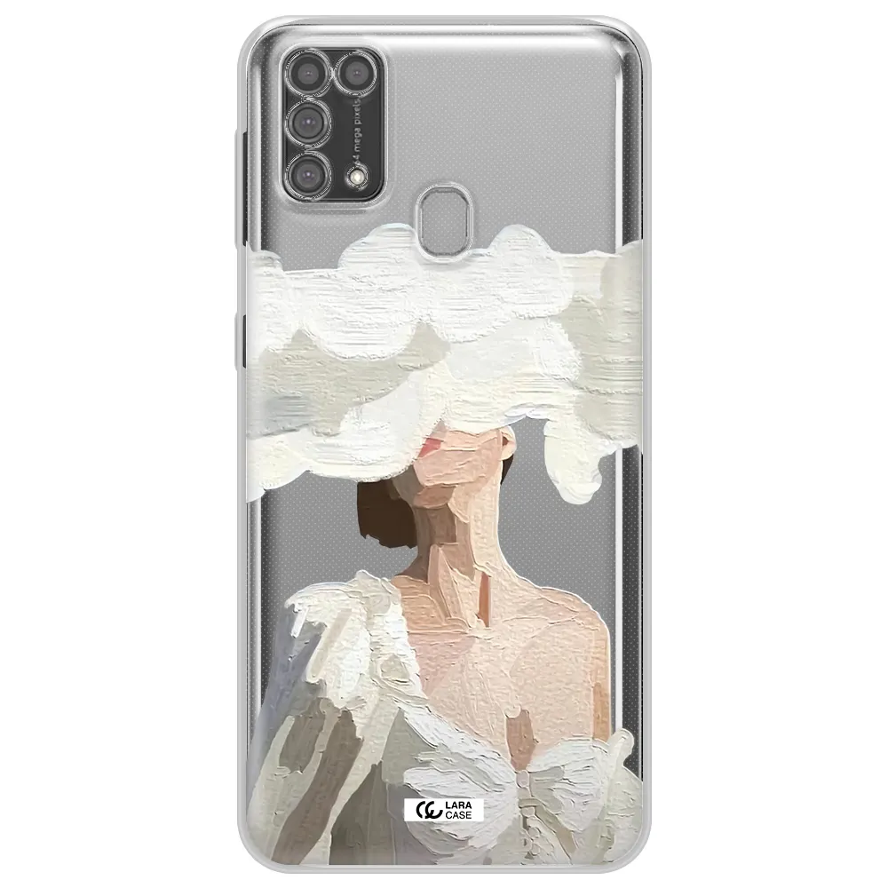 a woman with a cloud covering her face Samsung M31 Clear TPU Case