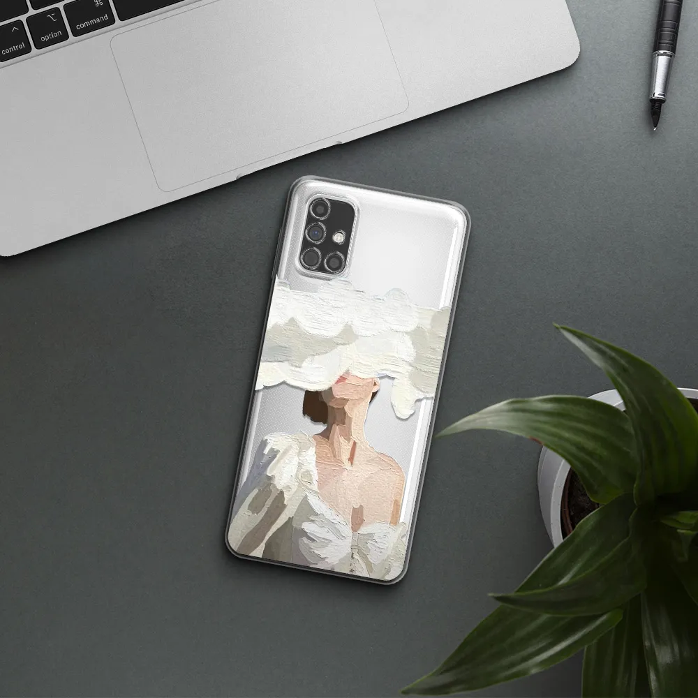 a woman with a cloud covering her face Samsung M31S Clear TPU Case