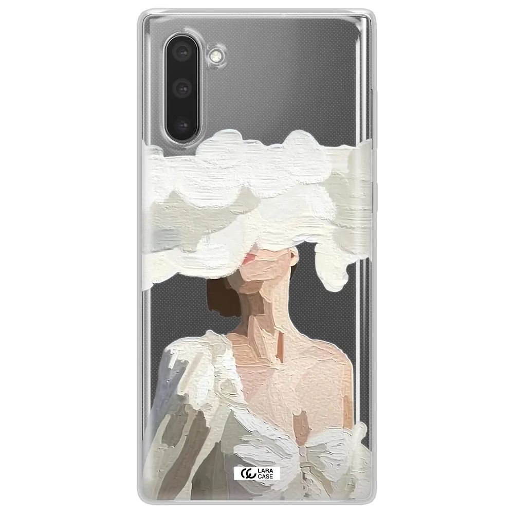 a woman with a cloud covering her face Samsung Note 10 Clear TPU Case