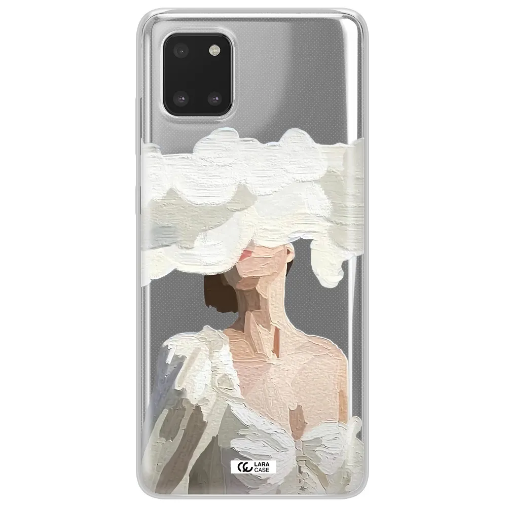 a woman with a cloud covering her face Samsung Note 10 Lite Clear TPU Case